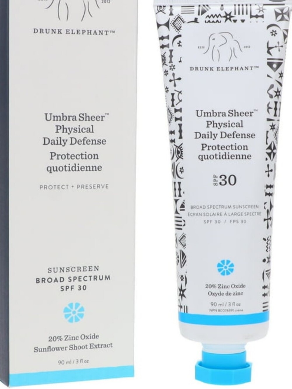 🆕 Drunk Elephant Umbra Sheer Physical Daily Defense SPF 30 - White/Blue